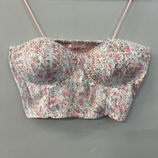 Altar'd State White/ Multi Lace Floral Print Cropped Corset Top Extra Large