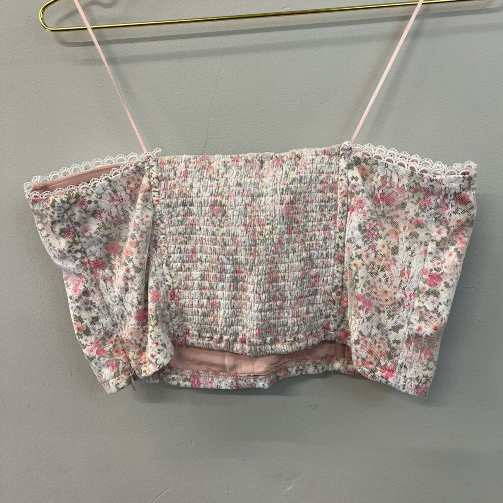 Altar'd State White/ Multi Lace Floral Print Cropped Corset Top Extra Large