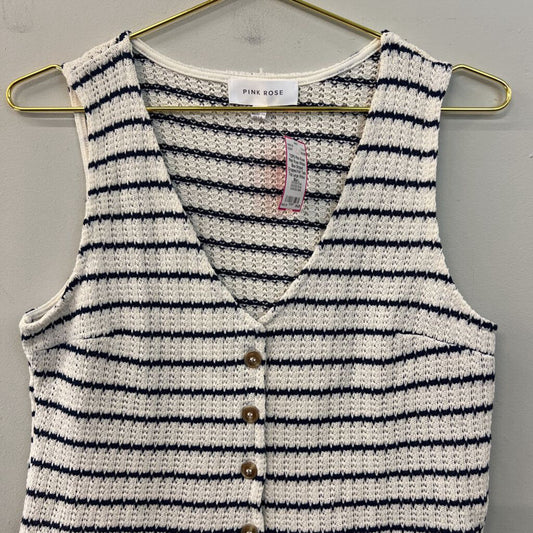 Pink Rose White/ Blue Striped Cropped Knit Tank Top Large