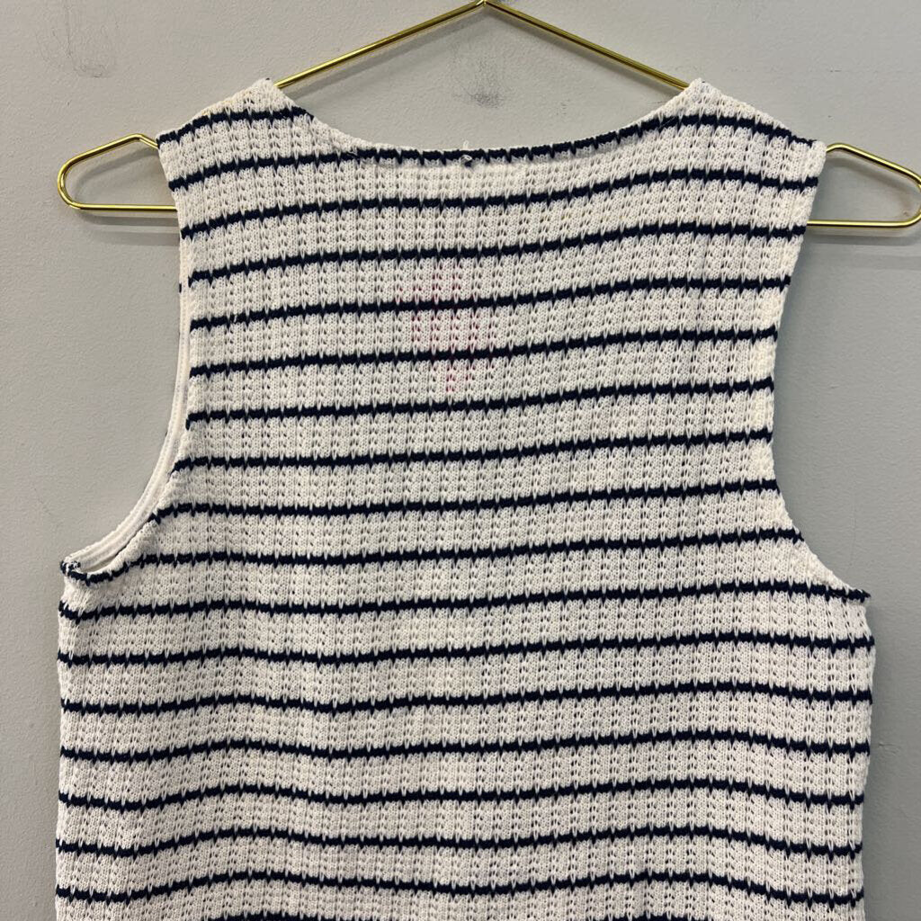 Pink Rose White/ Blue Striped Cropped Knit Tank Top Large