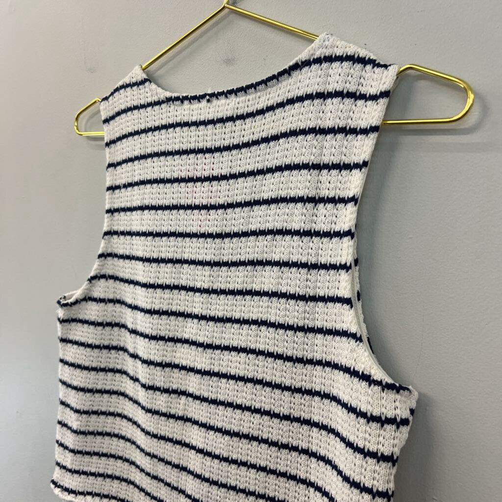 Pink Rose White/ Blue Striped Cropped Knit Tank Top Large