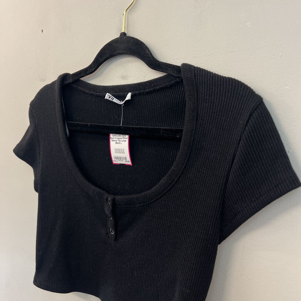 Zara Black Cropped Short Sleeve Top Large