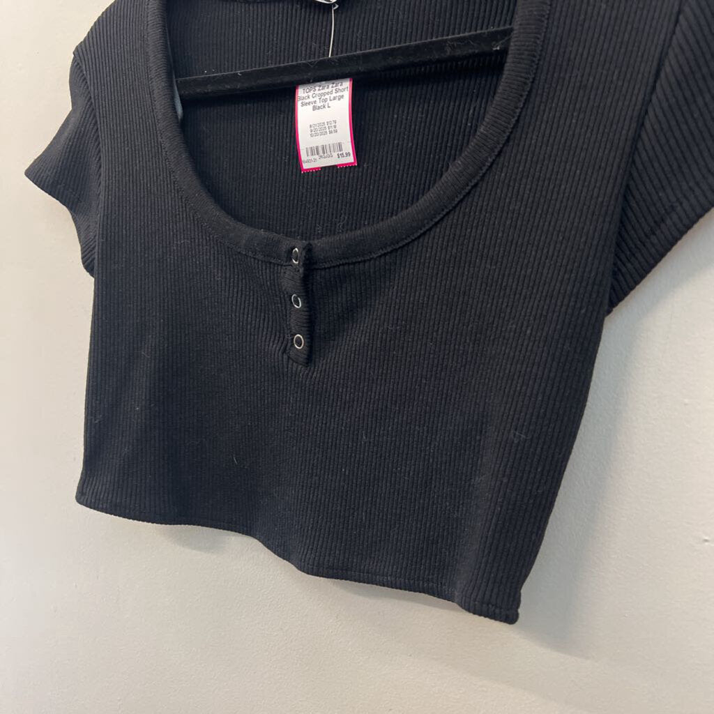 Zara Black Cropped Short Sleeve Top Large