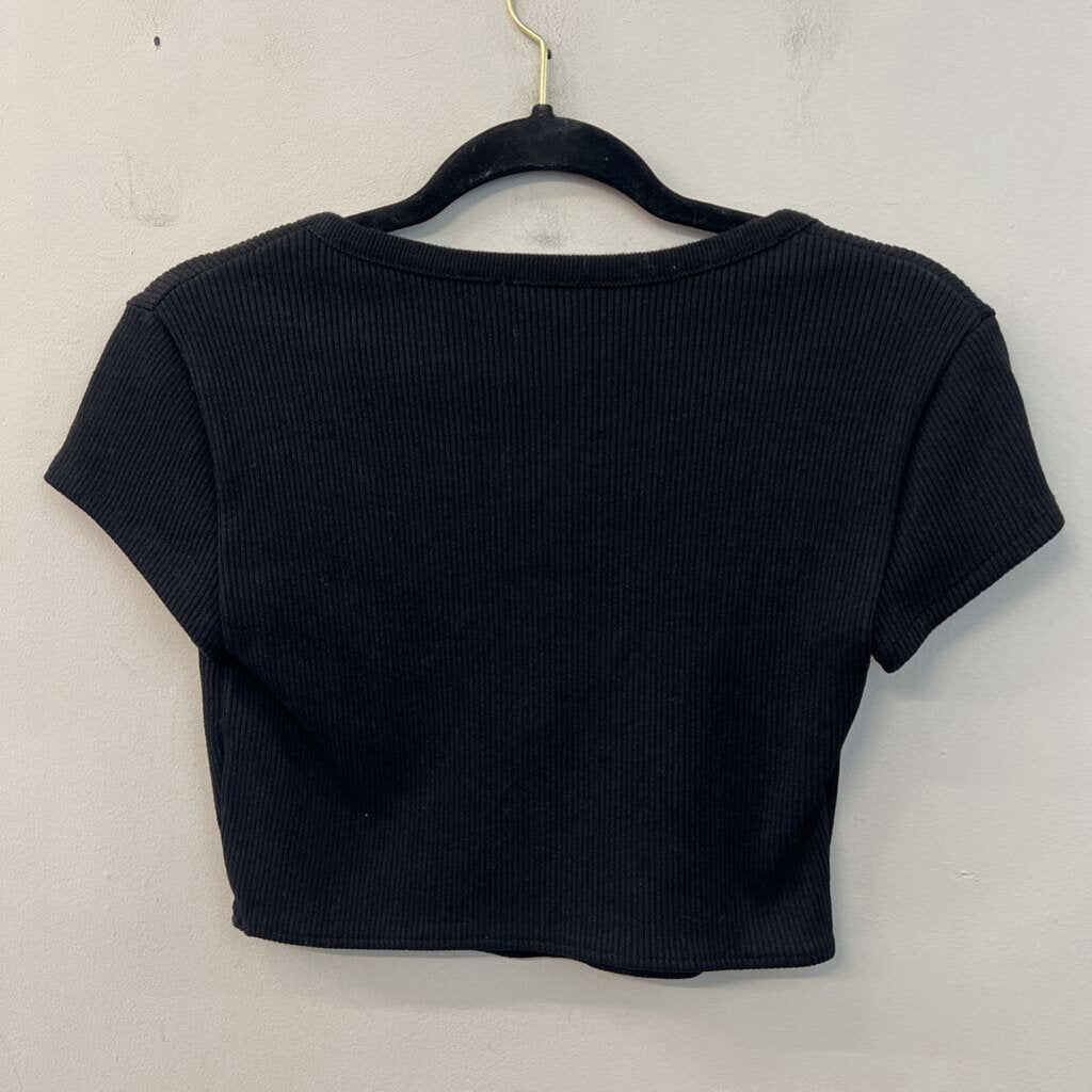 Zara Black Cropped Short Sleeve Top Large
