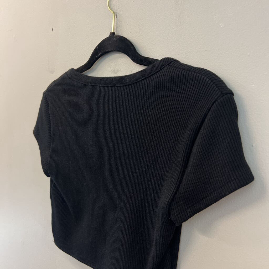 Zara Black Cropped Short Sleeve Top Large