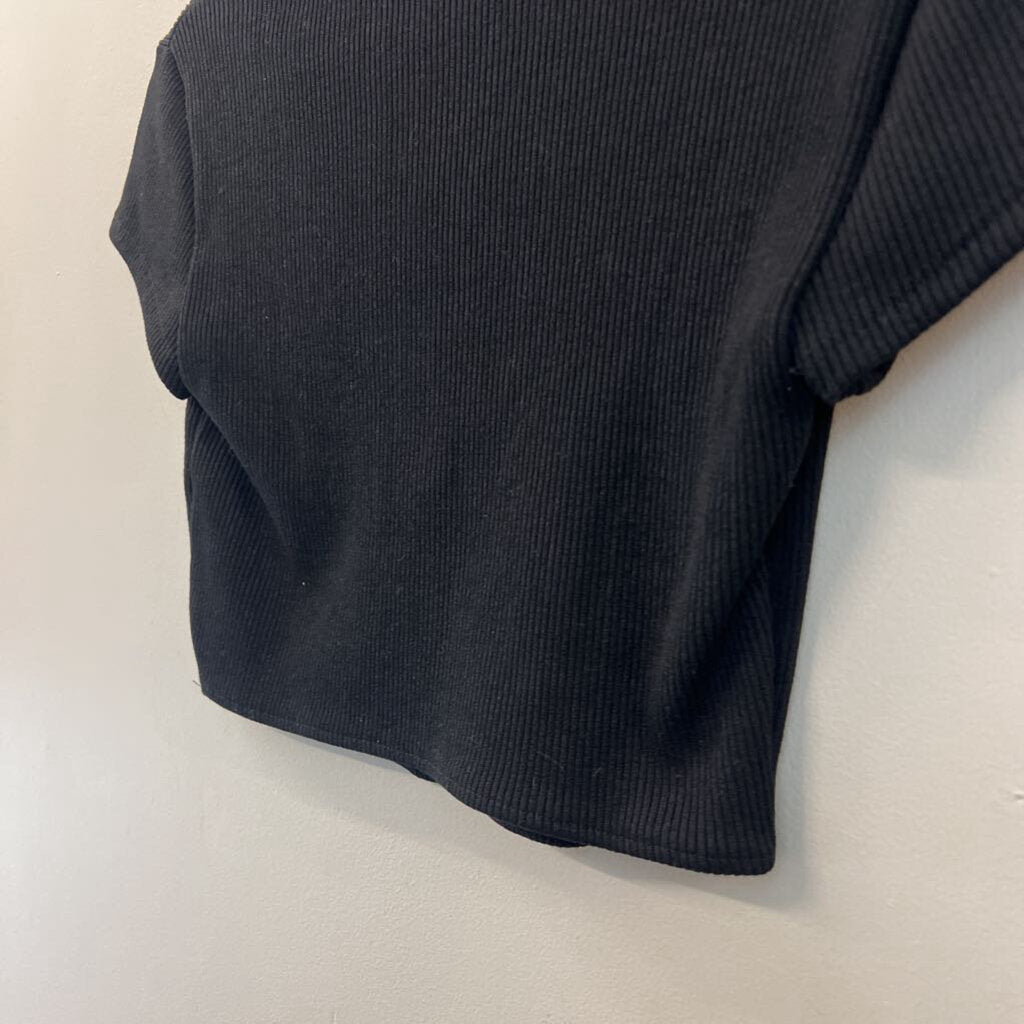 Zara Black Cropped Short Sleeve Top Large