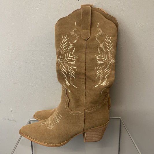 Mi Im Los Angeles Brown Embroidered Suede Cowgirl Boots 9