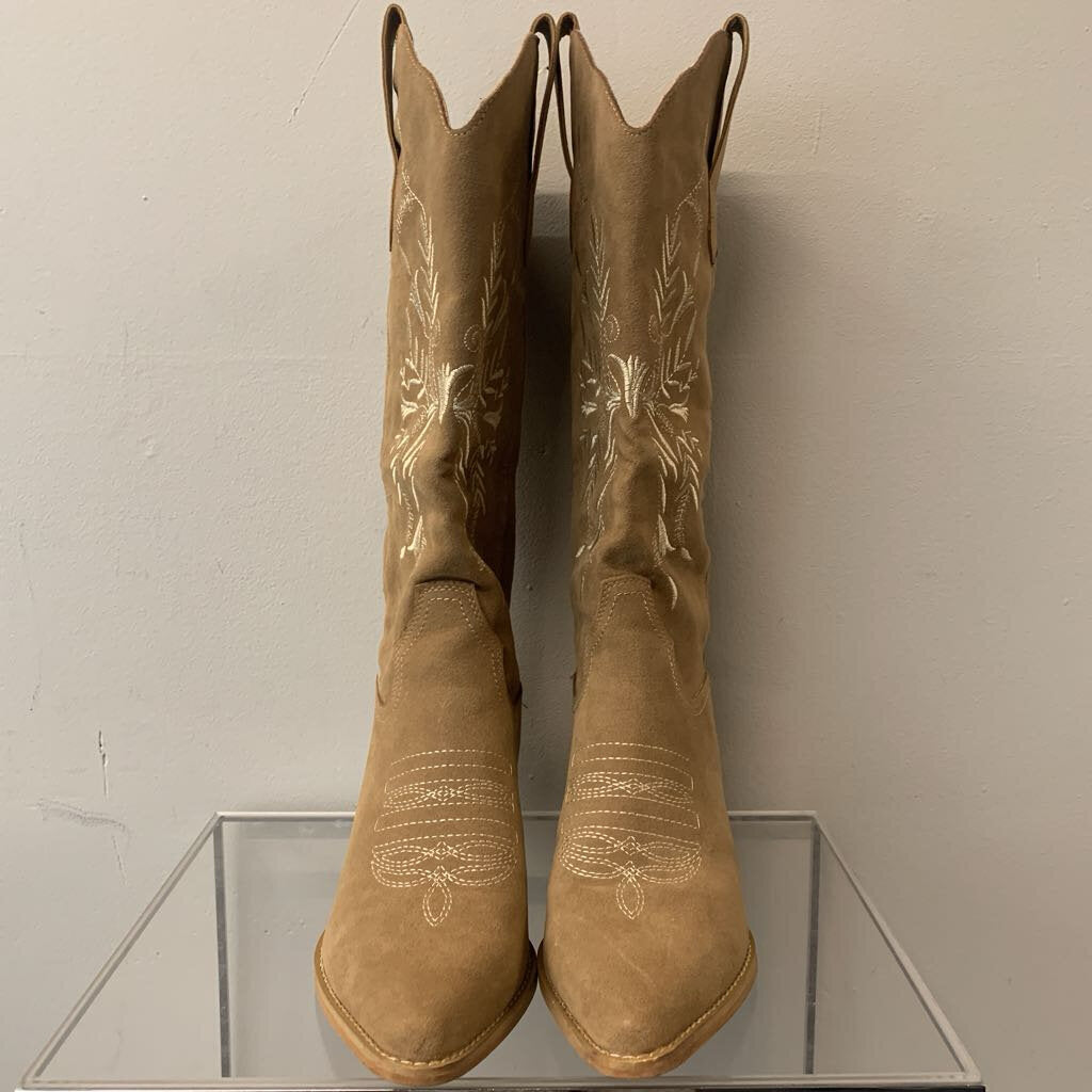 Mi Im Los Angeles Brown Embroidered Suede Cowgirl Boots 9