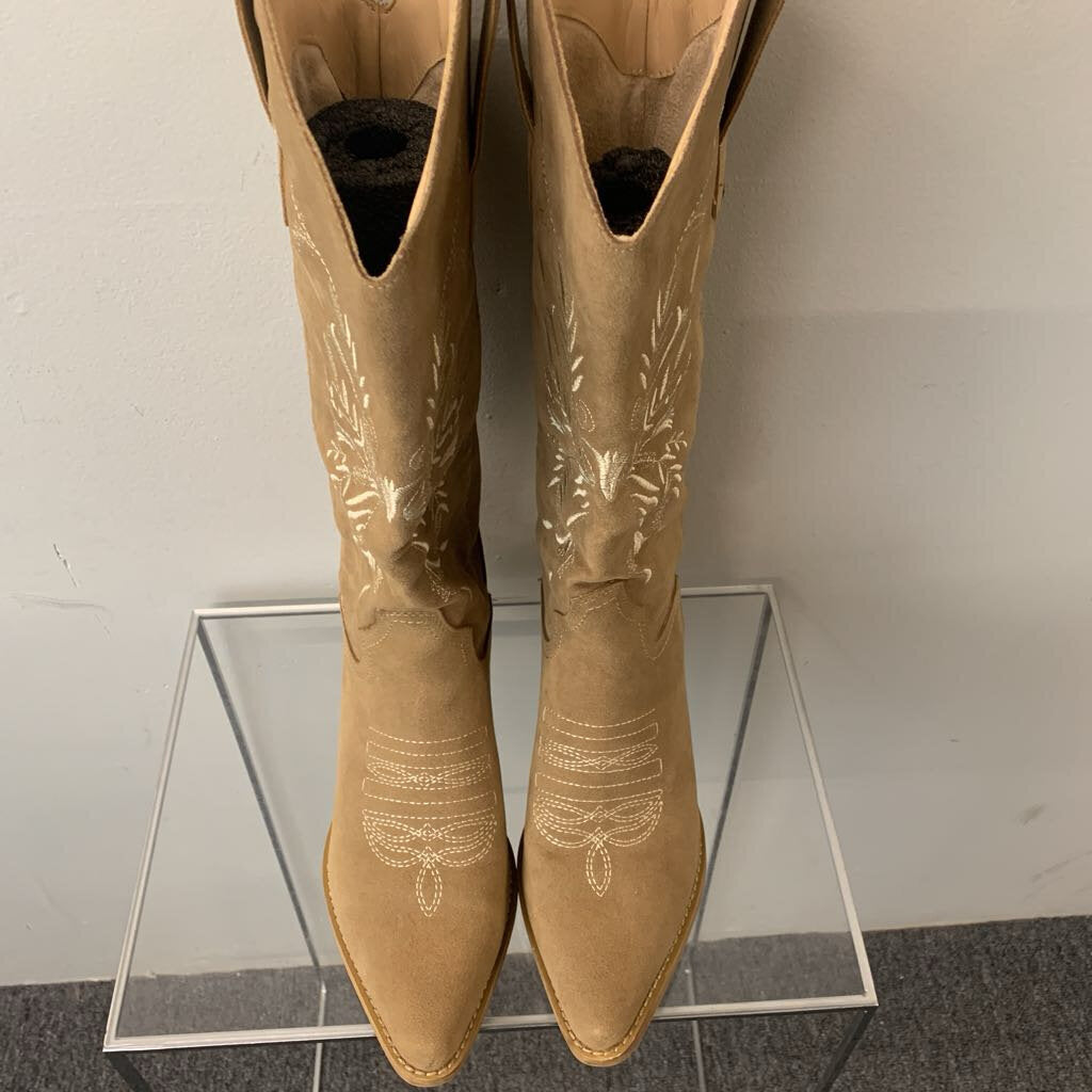 Mi Im Los Angeles Brown Embroidered Suede Cowgirl Boots 9