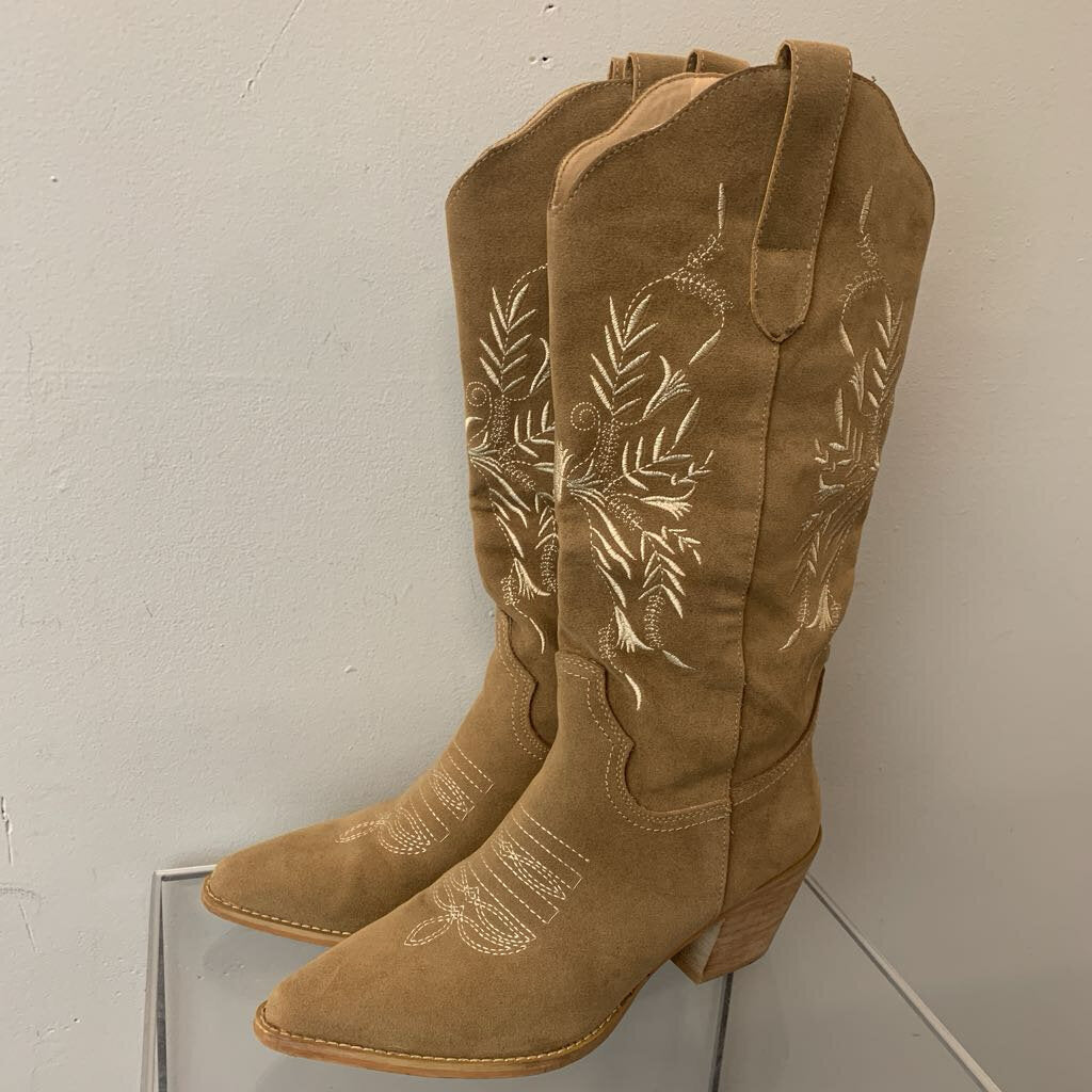 Mi Im Los Angeles Brown Embroidered Suede Cowgirl Boots 9