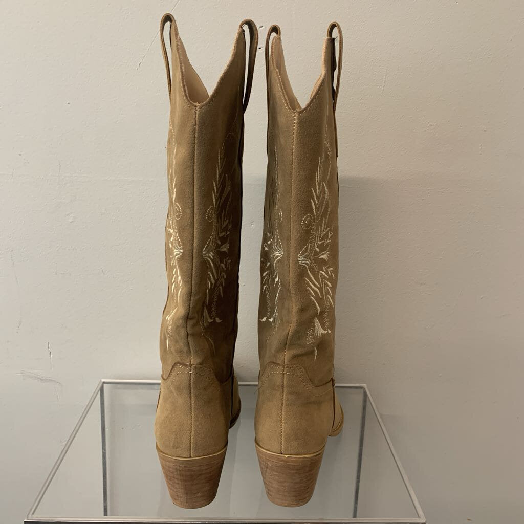 Mi Im Los Angeles Brown Embroidered Suede Cowgirl Boots 9