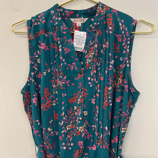Nanette Lepore Green/ Pink Print Button Down Tie Waist Tank Dress 6