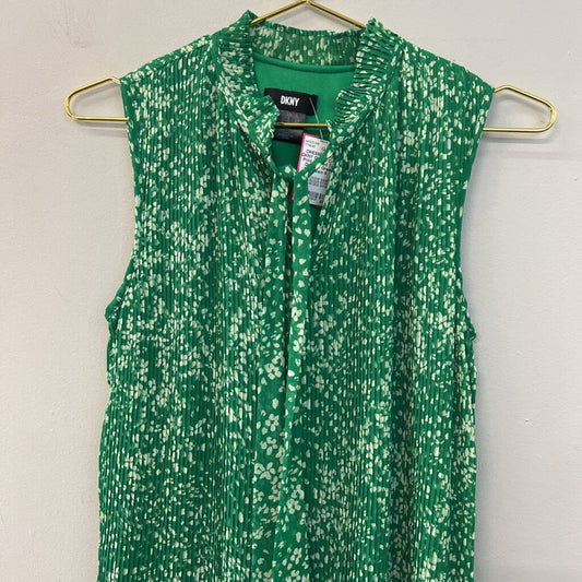 DKNY Green/ Cream Print Pleated Tank Dress 4