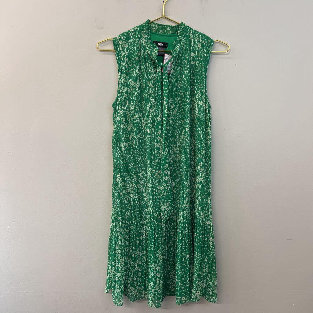 DKNY Green/ Cream Print Pleated Tank Dress 4