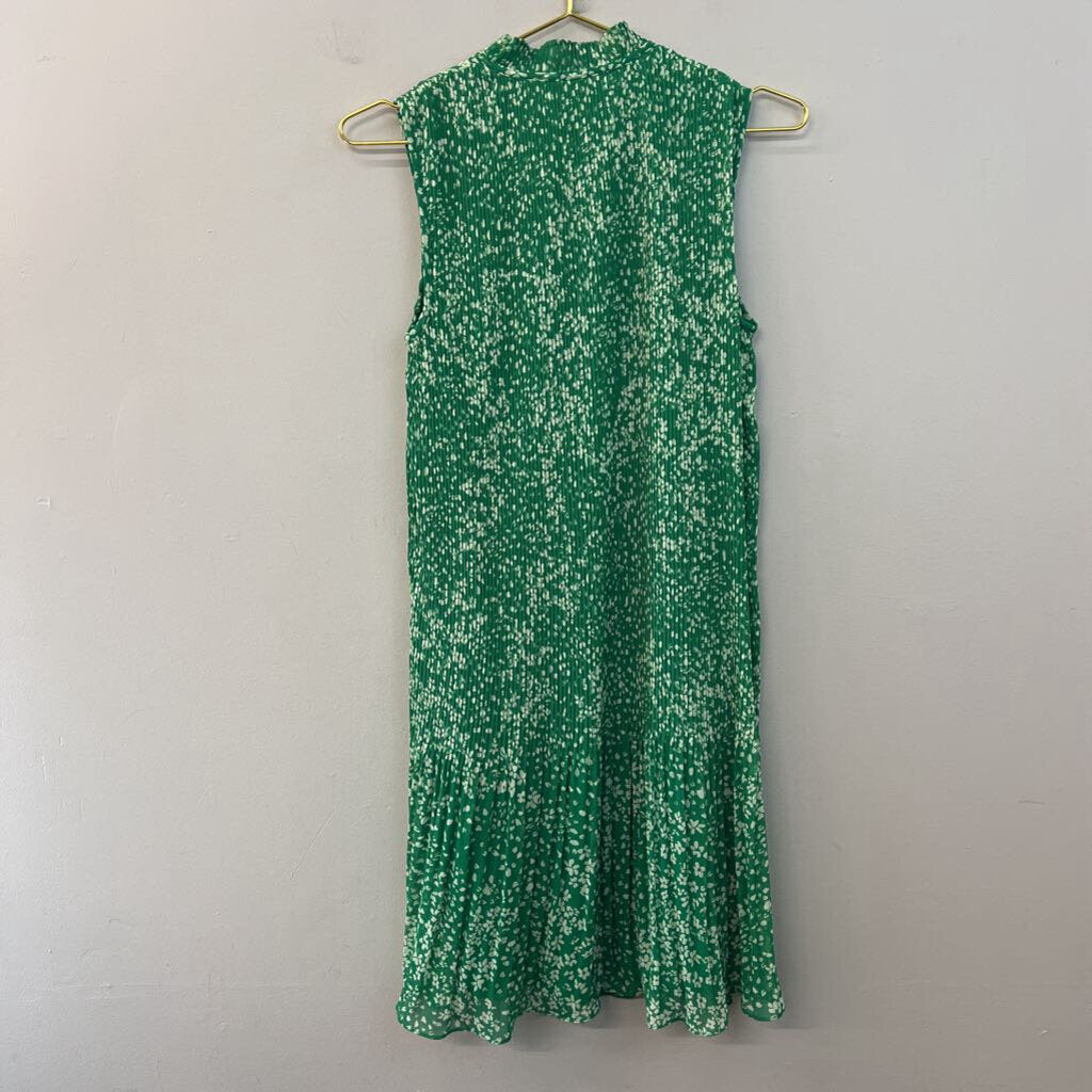 DKNY Green/ Cream Print Pleated Tank Dress 4