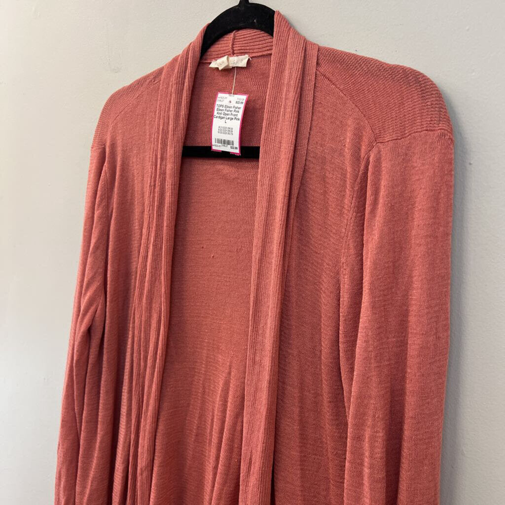 Eileen Fisher Pink Knit Open Front Cardigan Large