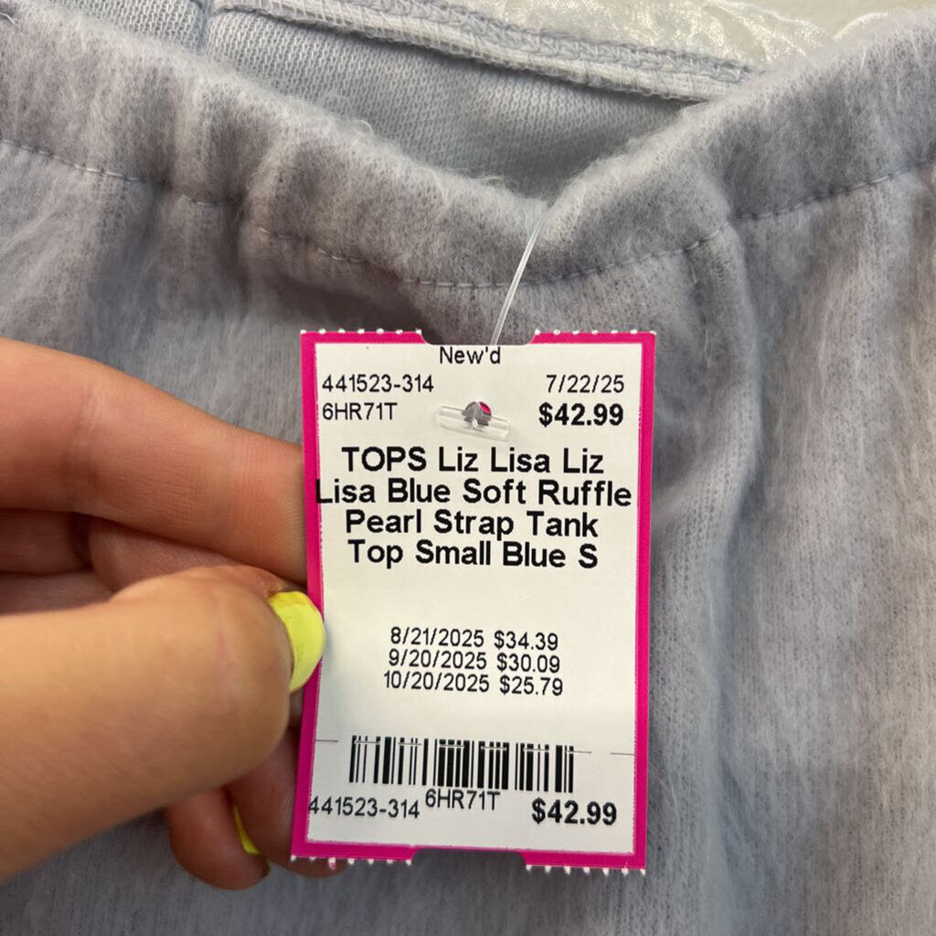 Liz Lisa Blue Soft Ruffle Pearl Strap Tank Top Small