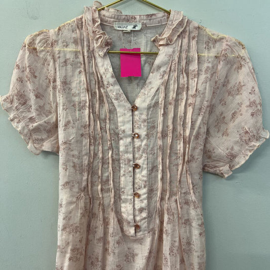 Mine Pink Sheer Flower Print Short Sleeve Top Large