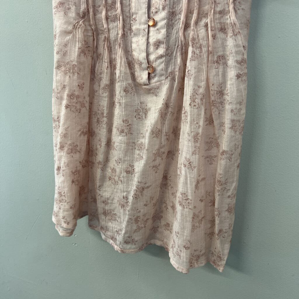 Mine Pink Sheer Flower Print Short Sleeve Top Large