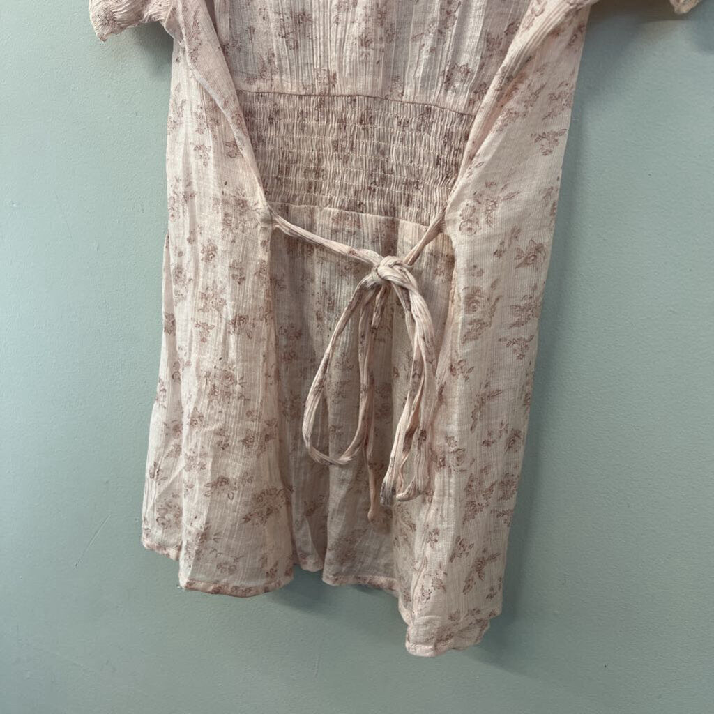 Mine Pink Sheer Flower Print Short Sleeve Top Large