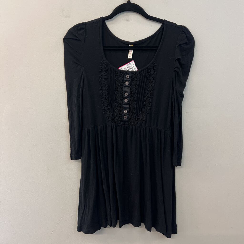 Free People Black Long Sleeve Half Button Down Top Medium