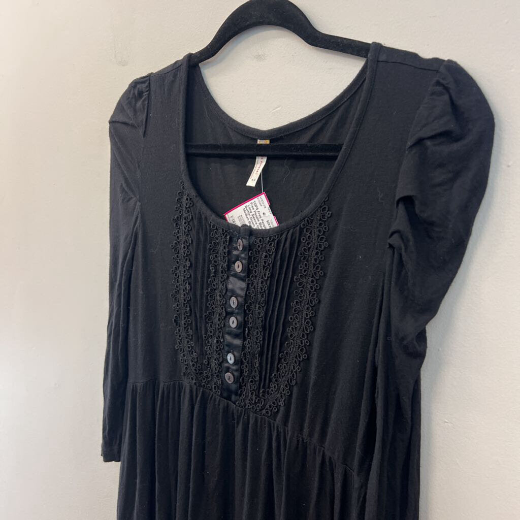 Free People Black Long Sleeve Half Button Down Top Medium