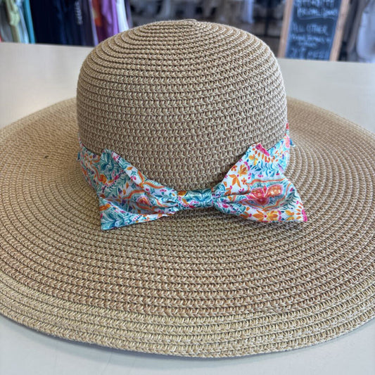 Natural Straw Woven Sun Hat With Print Band