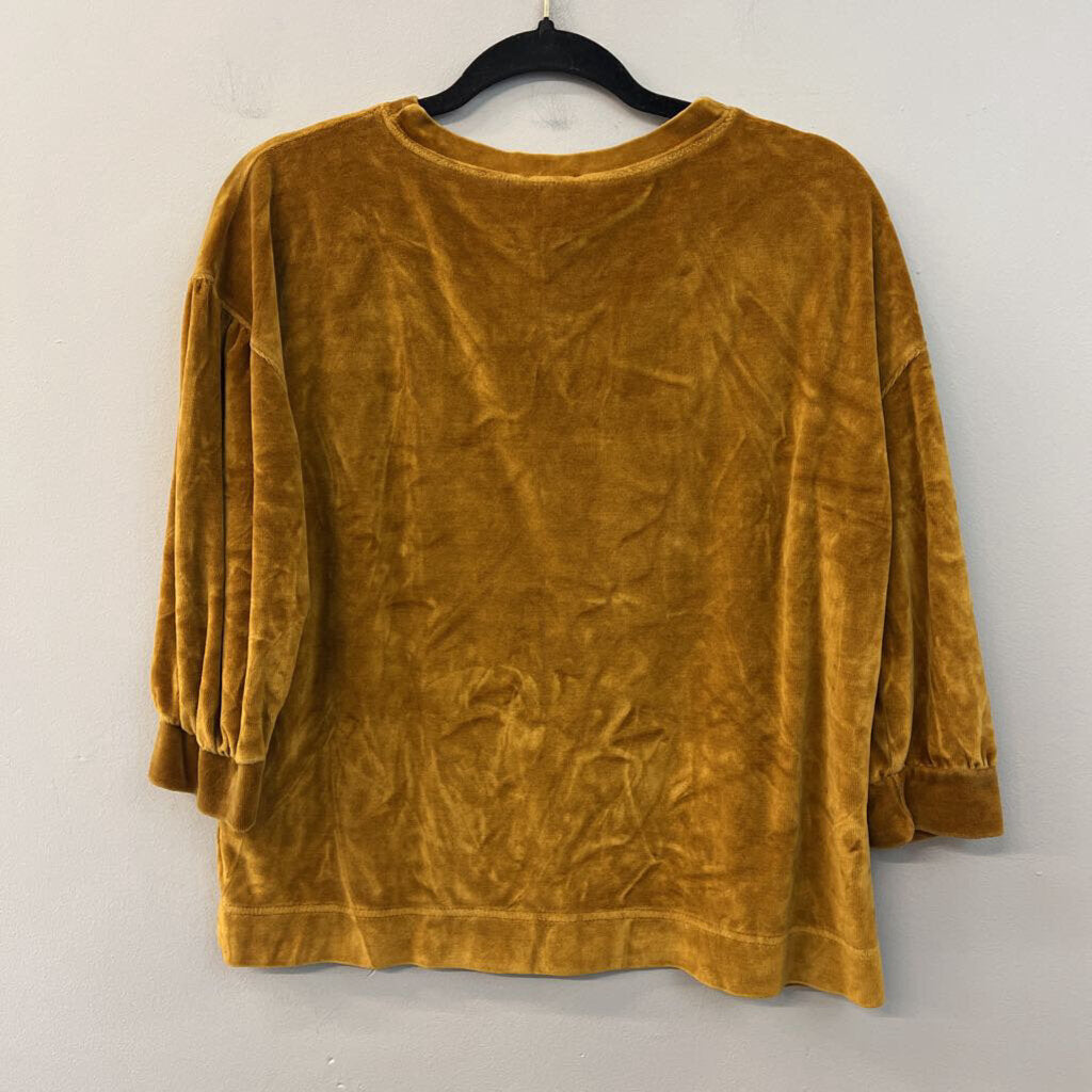 Garnet Hill Gold Velvet Long Sleeve Top Small