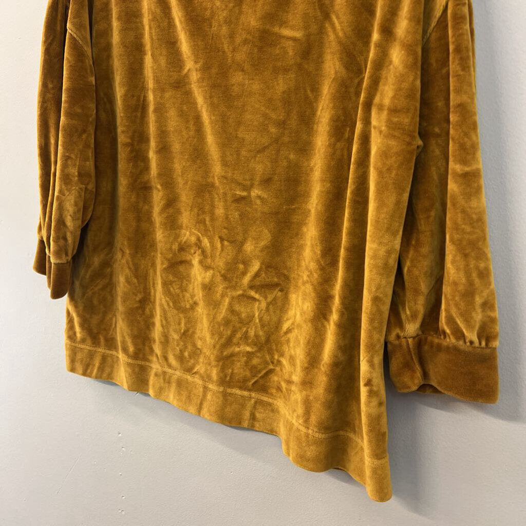 Garnet Hill Gold Velvet Long Sleeve Top Small