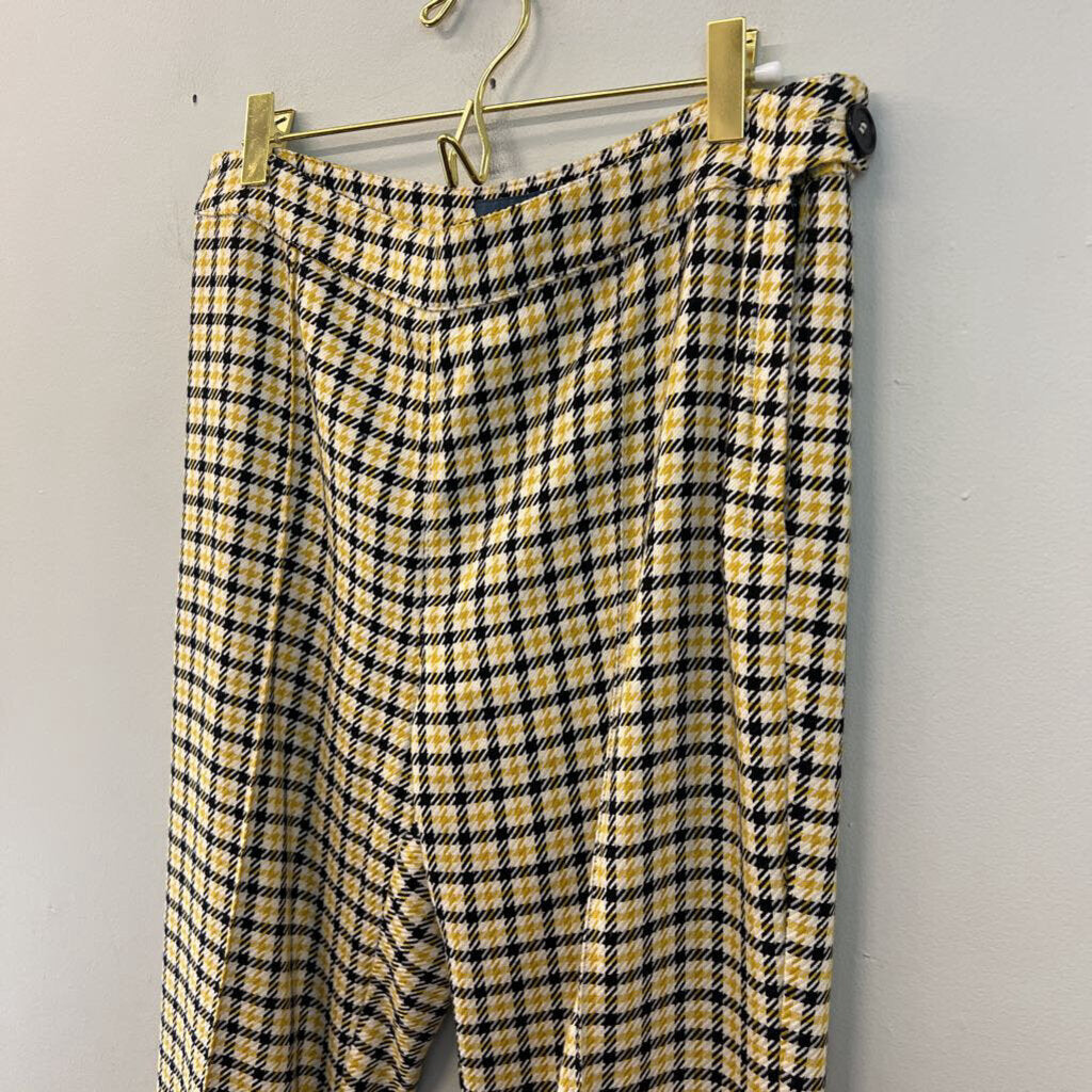 ModCloth White/ Yellow/ Black Houndstooth Wide Leg Pants 8