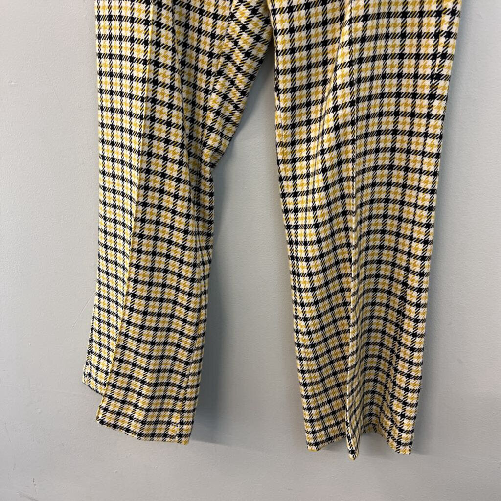 ModCloth White/ Yellow/ Black Houndstooth Wide Leg Pants 8