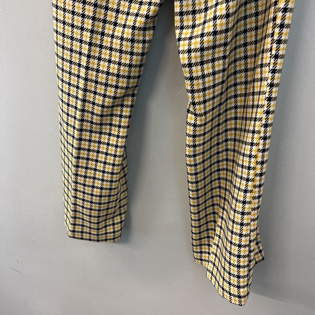 ModCloth White/ Yellow/ Black Houndstooth Wide Leg Pants 8