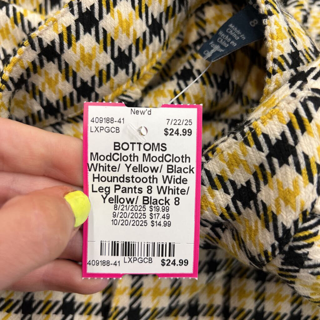 ModCloth White/ Yellow/ Black Houndstooth Wide Leg Pants 8