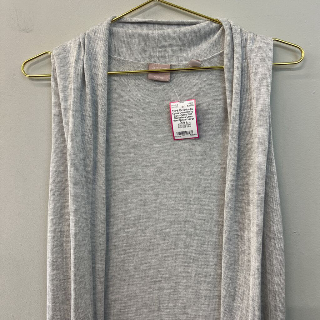 Devotion by Cyrus Grey Knit Sleeveless Open Front Duster Large