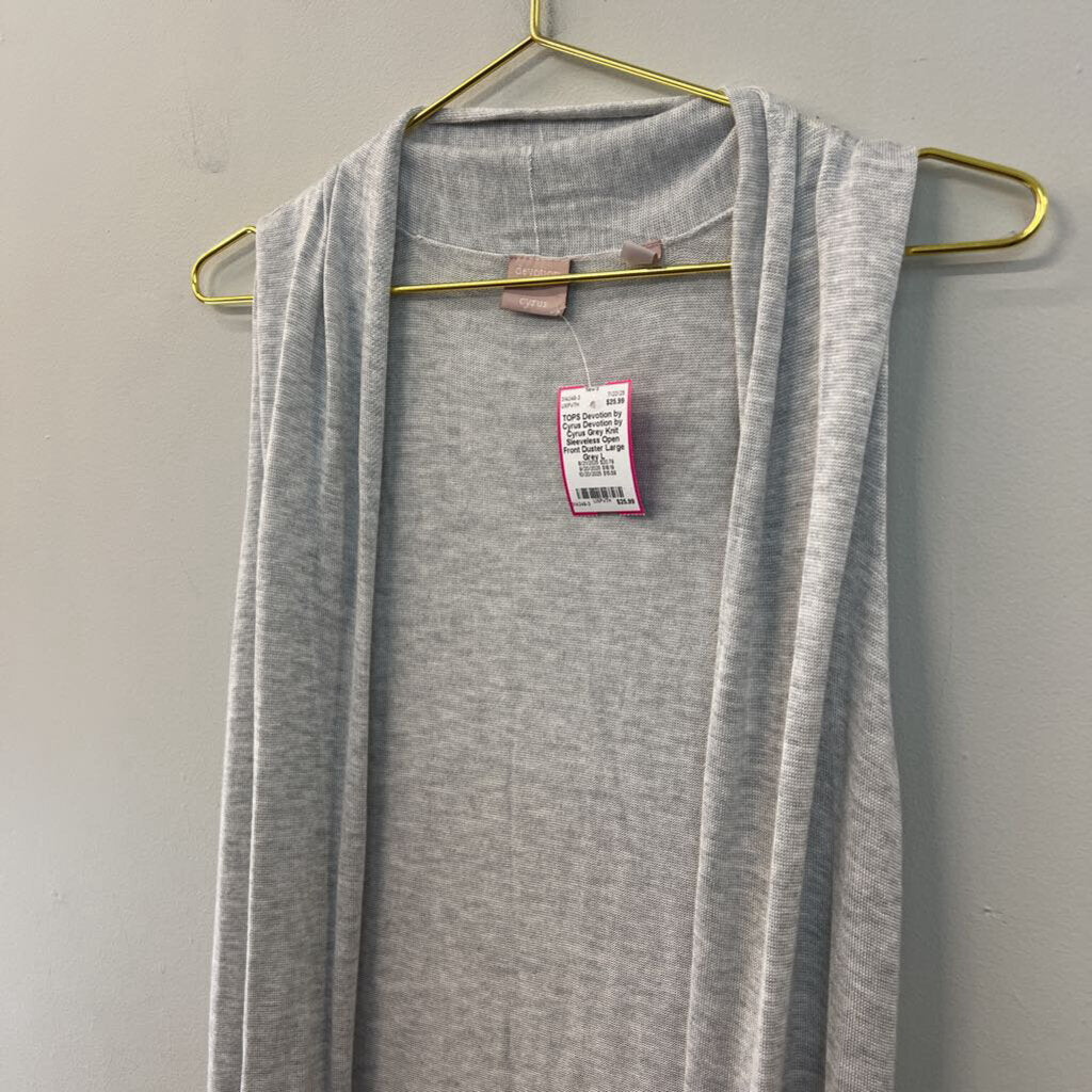 Devotion by Cyrus Grey Knit Sleeveless Open Front Duster Large