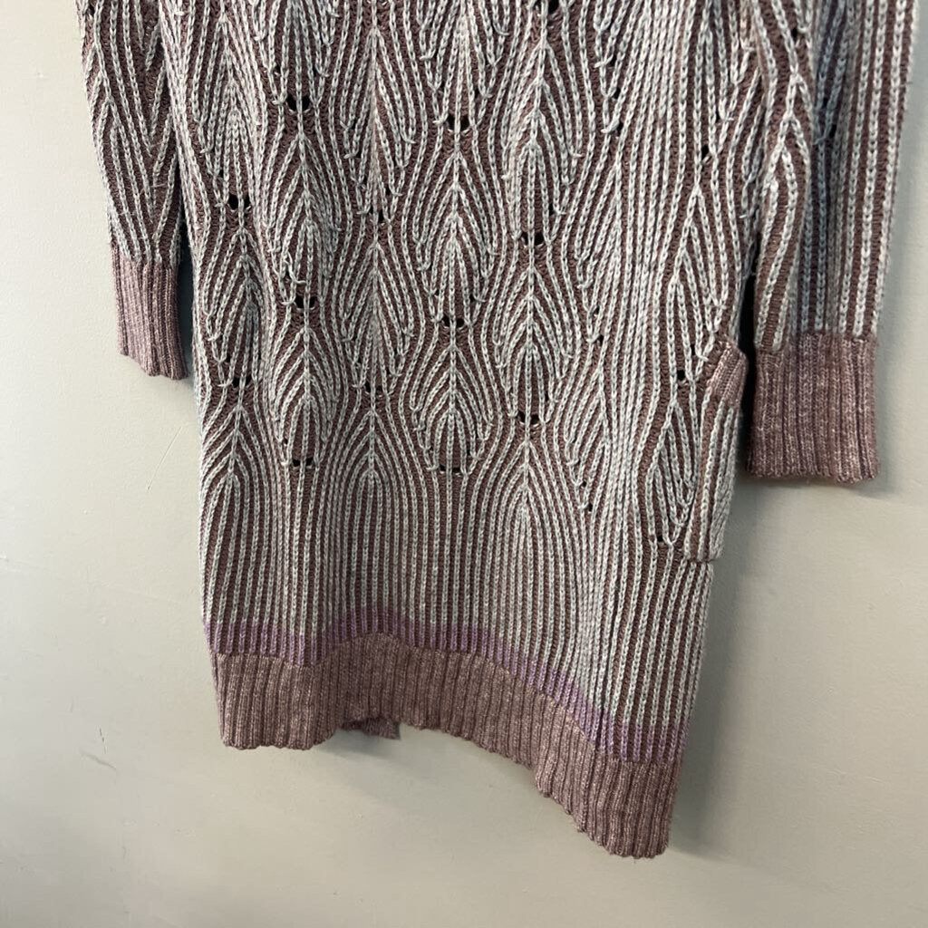Simply Vera Mayve/ Grey Knit Long Sleeve Open Front Cardigan Small