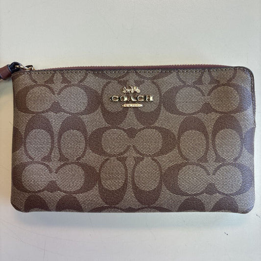 Coach Brown Leather Signature Print Wristlet