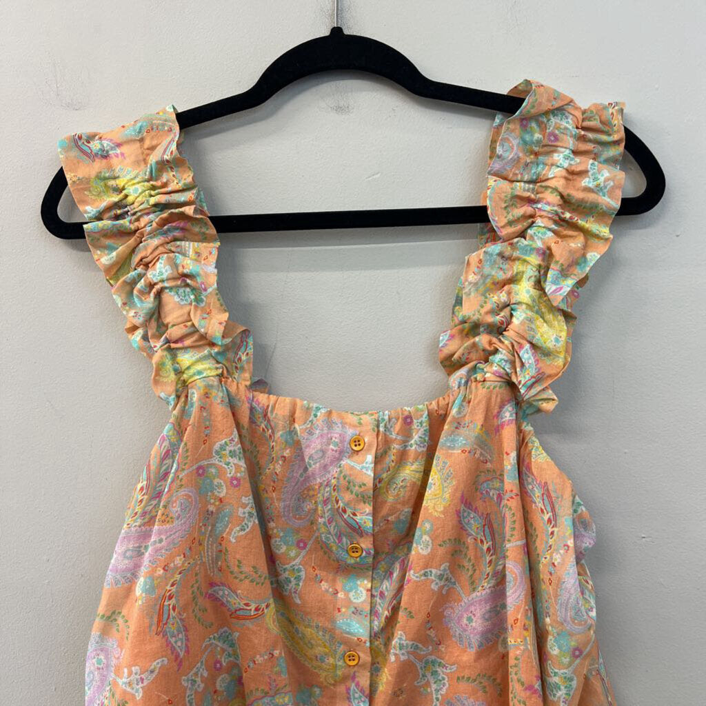 Dear John Orange/ Multi Paisley Print Tank Top Medium