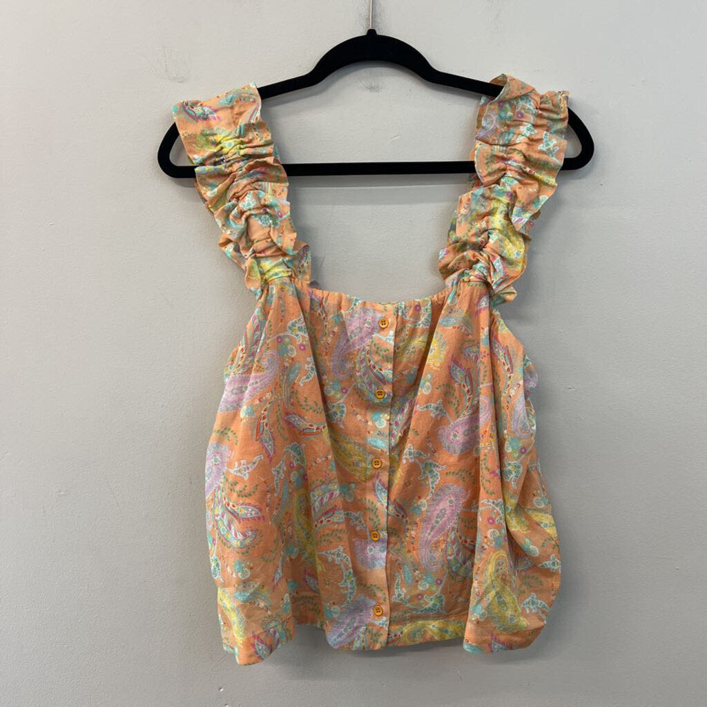 Dear John Orange/ Multi Paisley Print Tank Top Medium