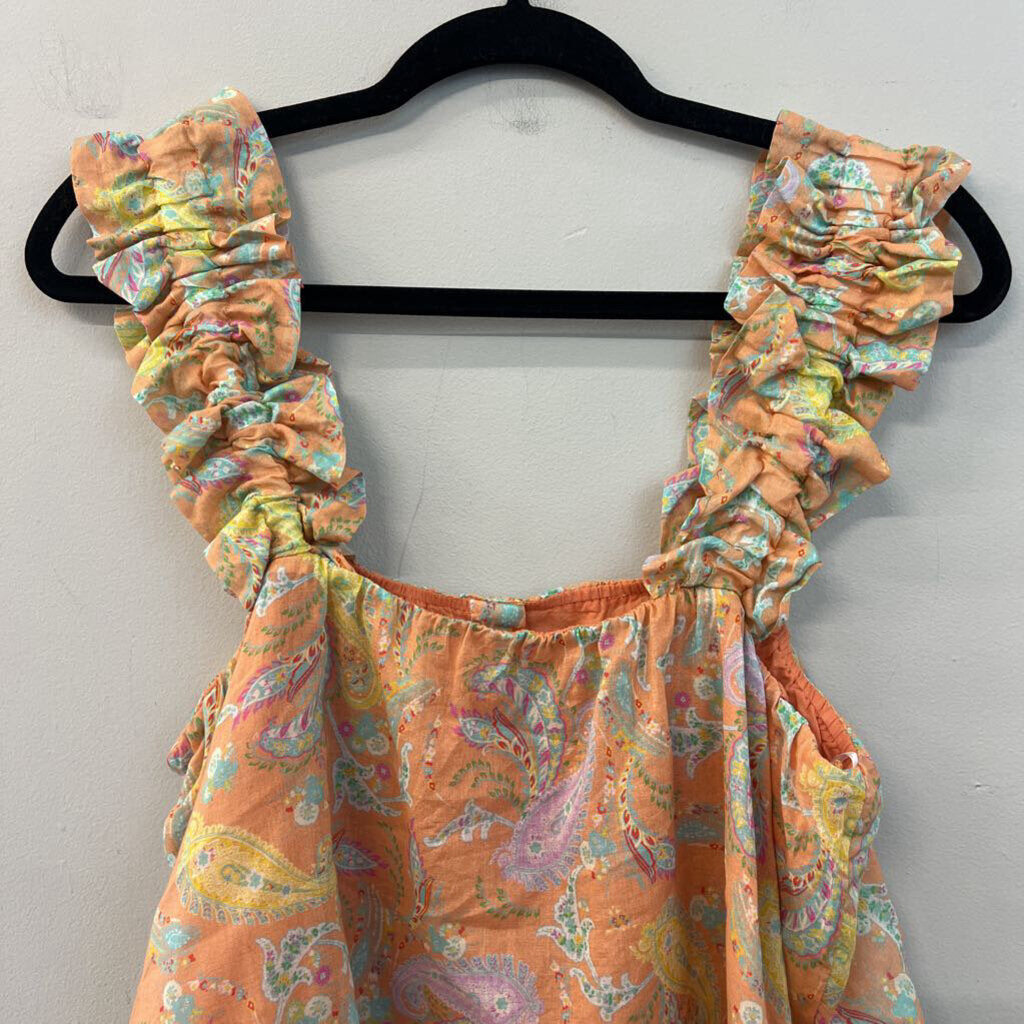 Dear John Orange/ Multi Paisley Print Tank Top Medium