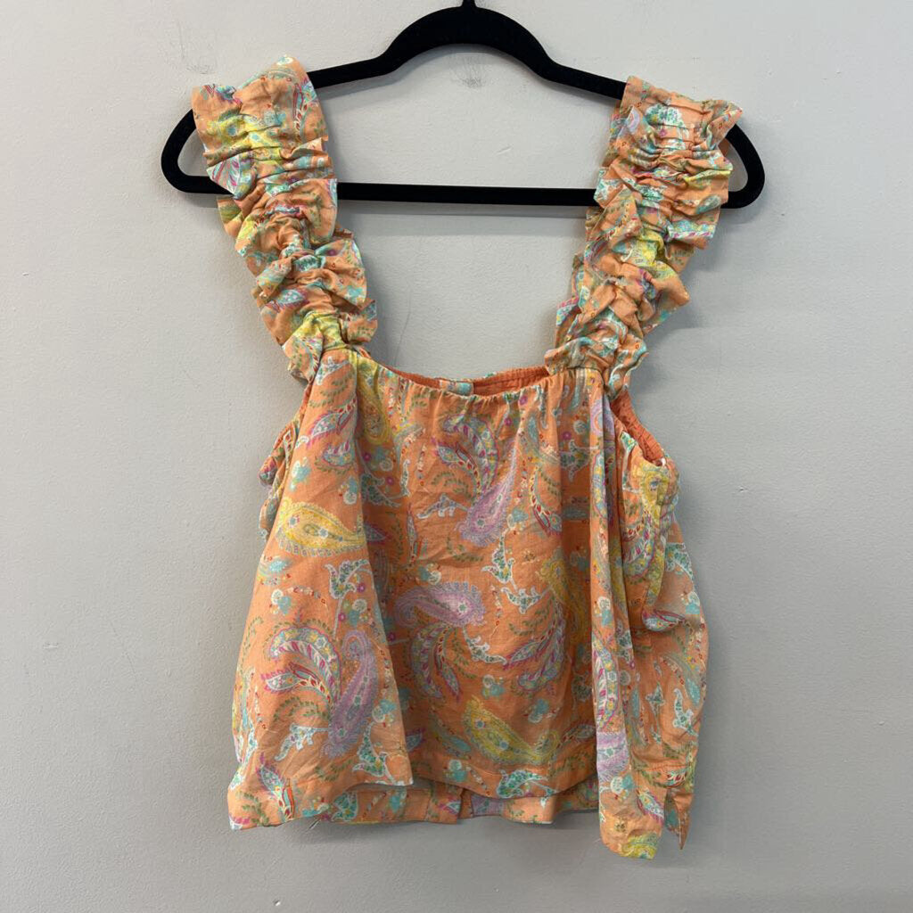Dear John Orange/ Multi Paisley Print Tank Top Medium