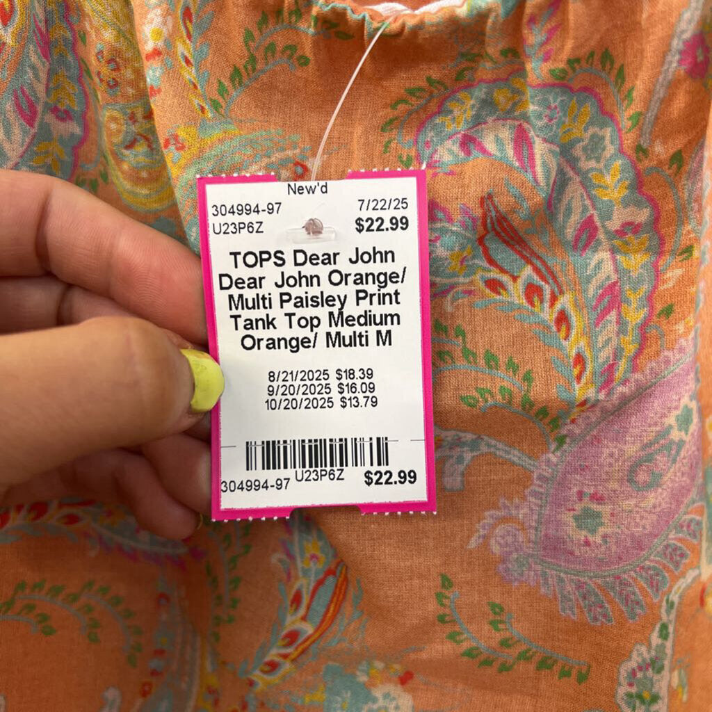 Dear John Orange/ Multi Paisley Print Tank Top Medium