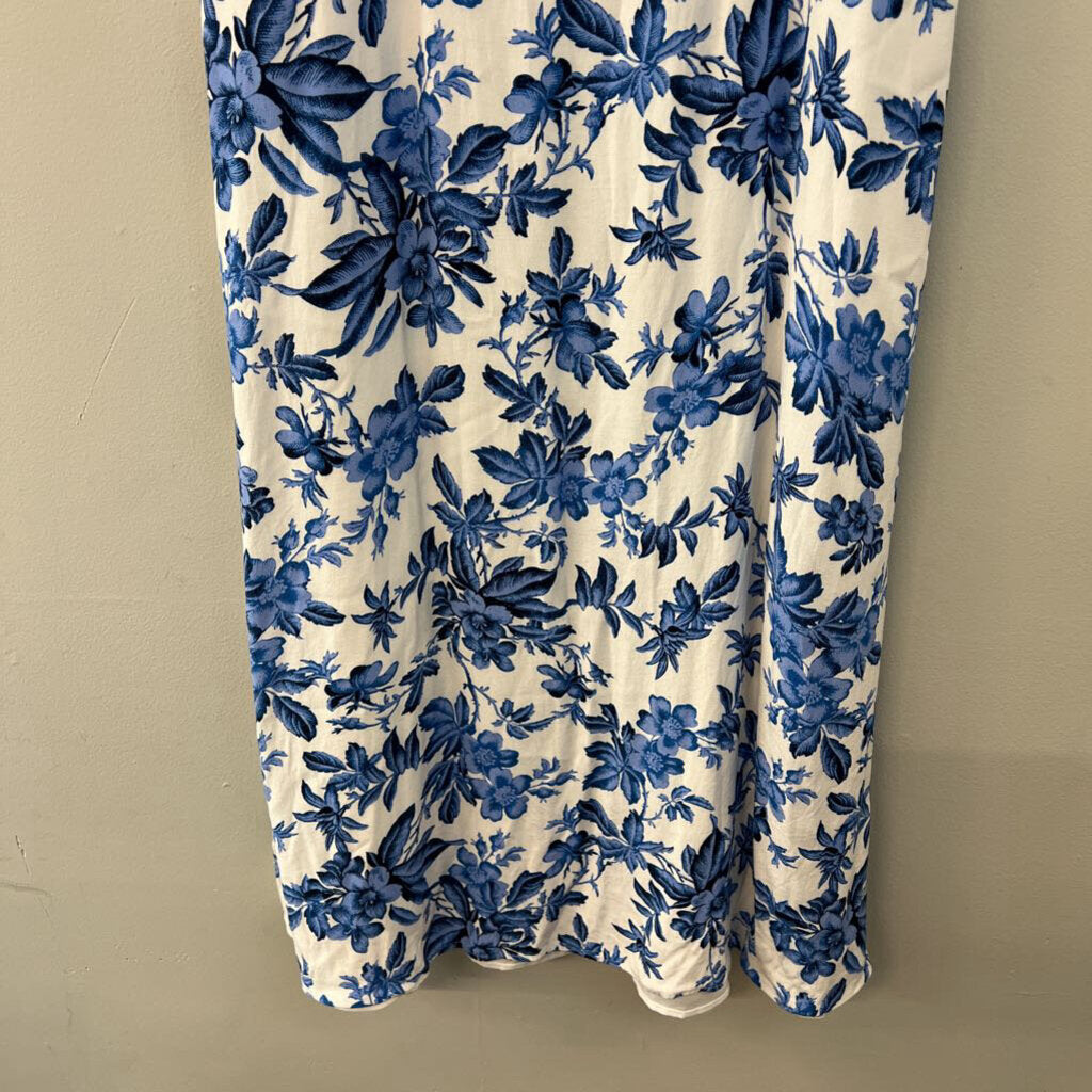 Loft White/ Blue Flower Print Maxi Dress 8