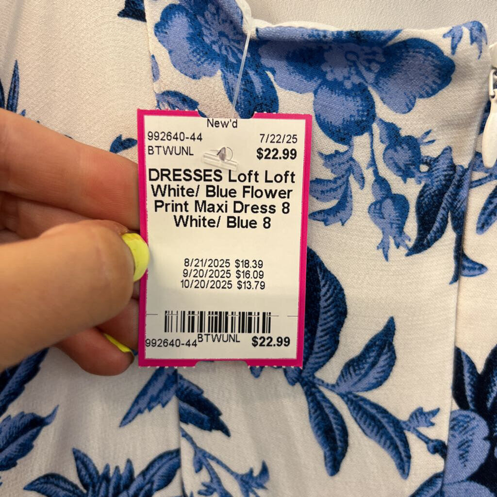 Loft White/ Blue Flower Print Maxi Dress 8