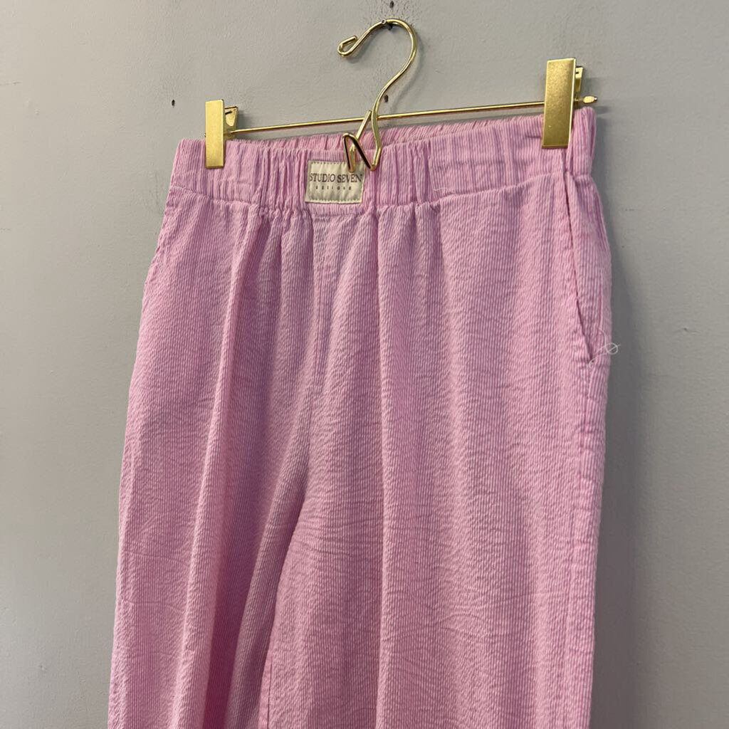 Studio Seven Pink/ White Striped Wide Leg Pull On Pants Small