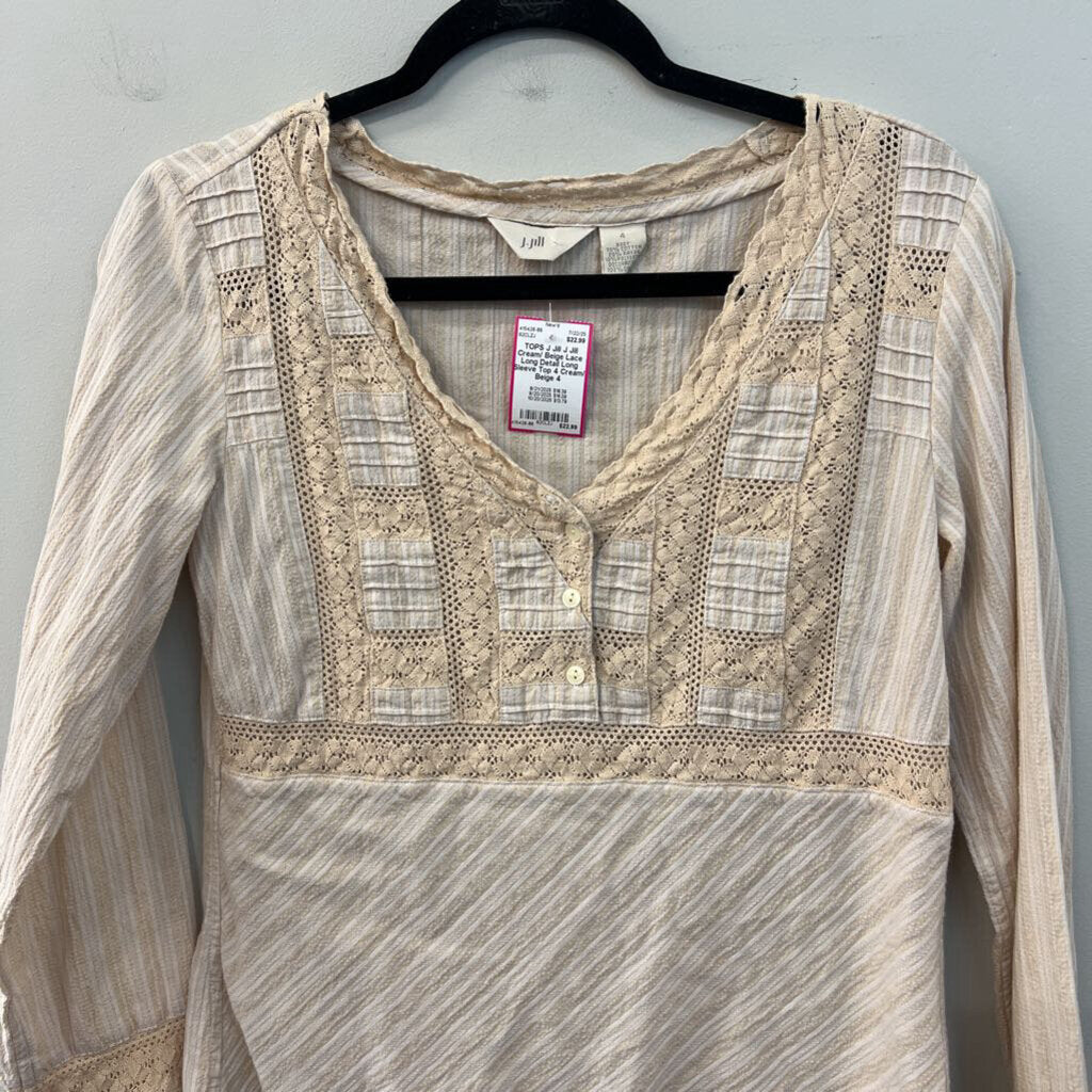J Jill Cream/ Beige Lace Long Detail Long Sleeve Top 4