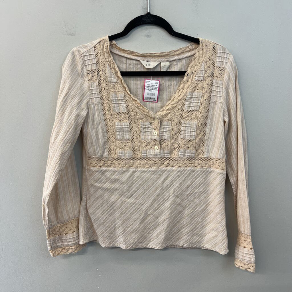 J Jill Cream/ Beige Lace Long Detail Long Sleeve Top 4