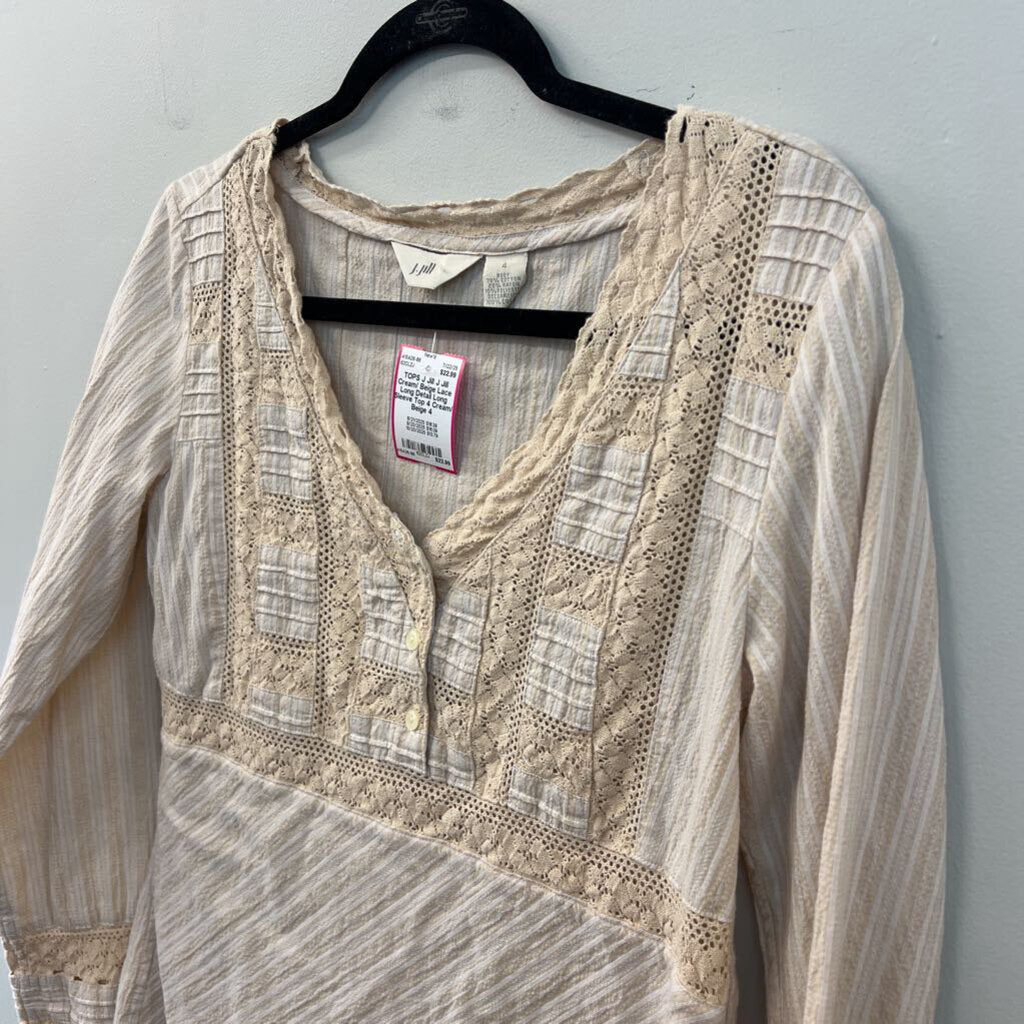 J Jill Cream/ Beige Lace Long Detail Long Sleeve Top 4