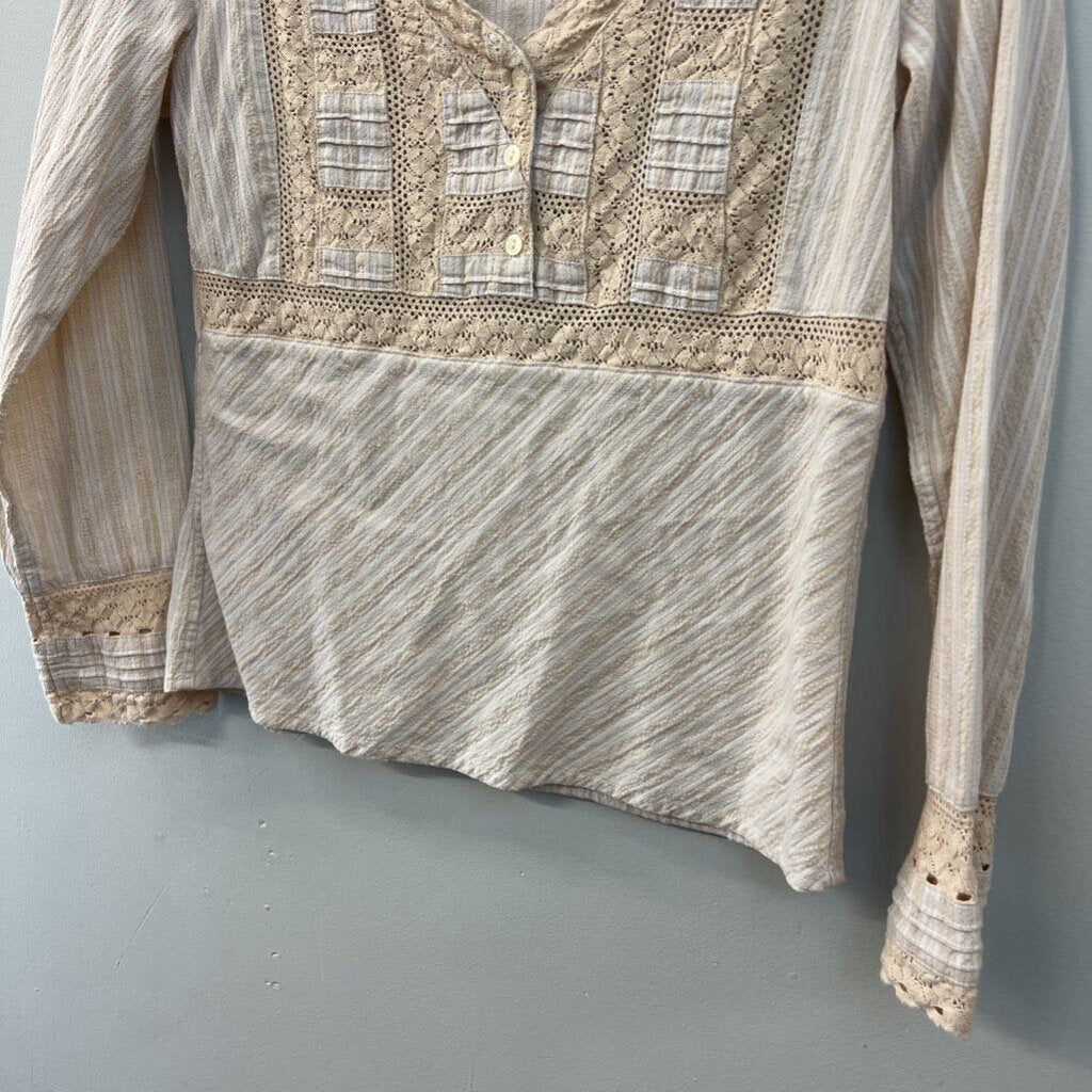 J Jill Cream/ Beige Lace Long Detail Long Sleeve Top 4