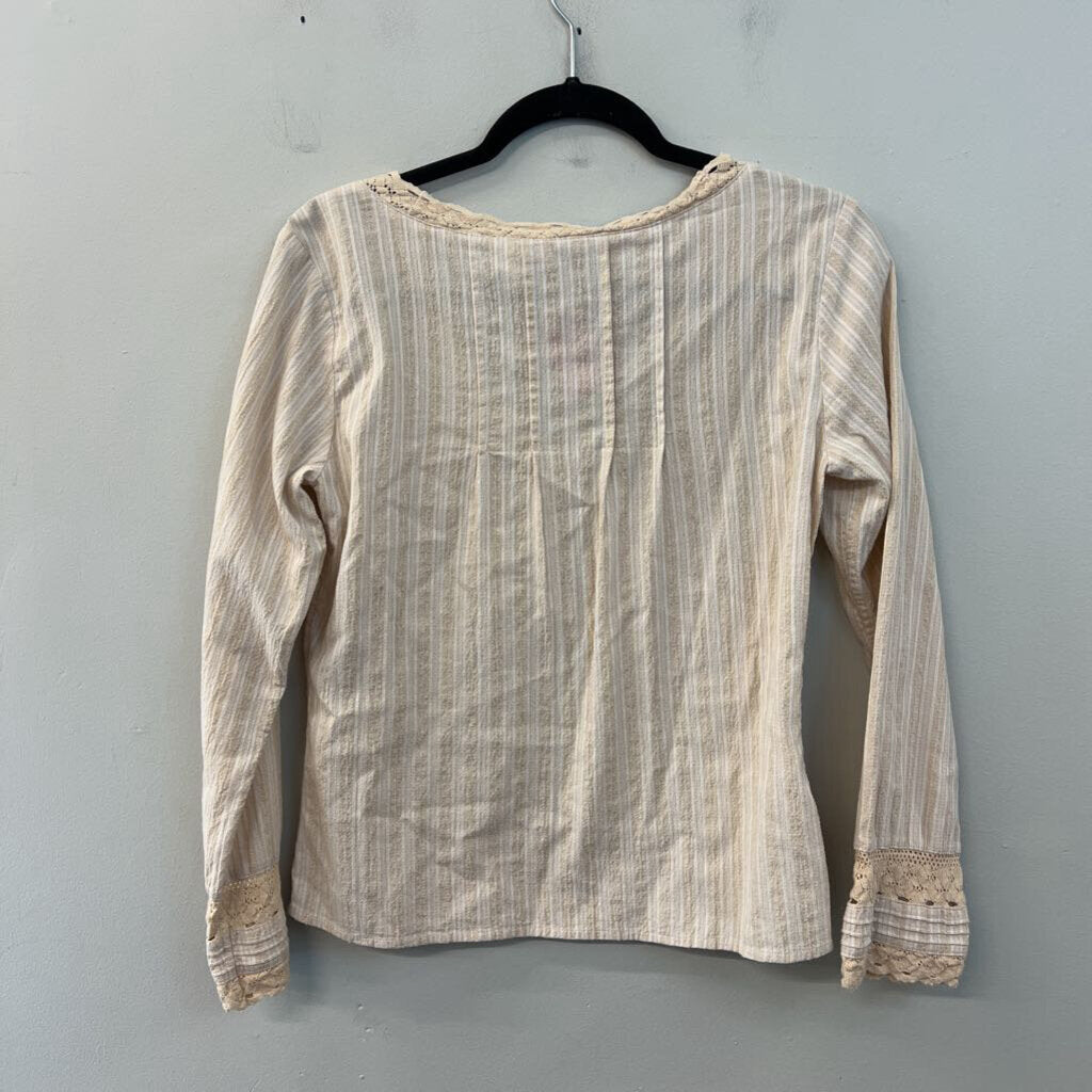 J Jill Cream/ Beige Lace Long Detail Long Sleeve Top 4